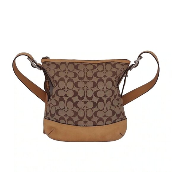 Auth COACH Signature Soft Slim Duffle 9362 Khaki Light Brown Jacquard Leather - Picture 2 of 10